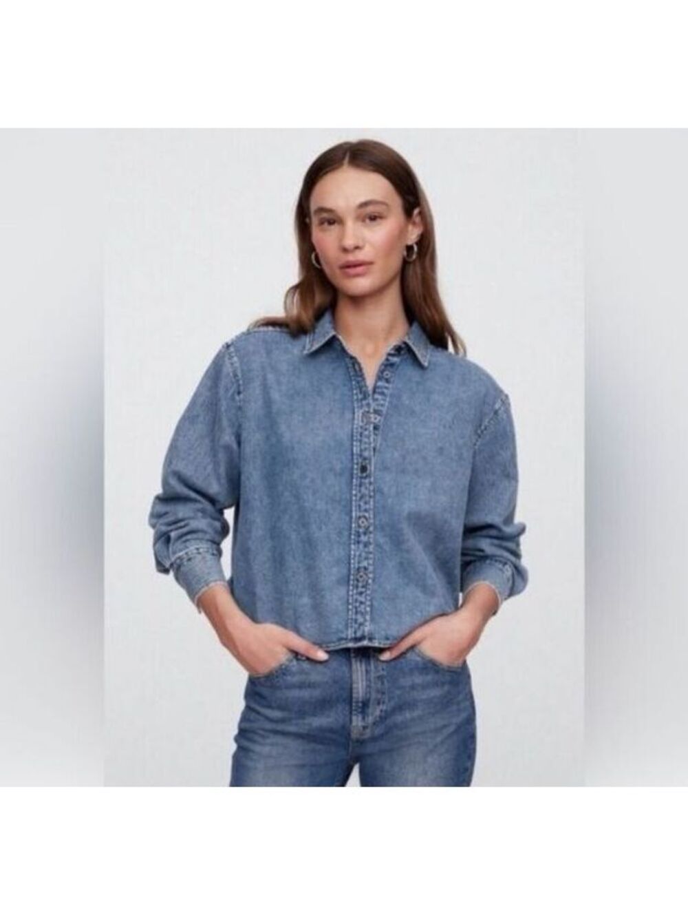 Gap Gap Oversized Cropped Denim Shirt studded xs